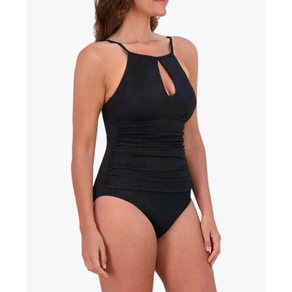 Jessica Simpson Womens XS Black Midweight Textured One Piece Swimsuit Cutout NWT - Picture 2 of 6